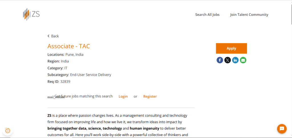 ZS Recruitment Drive; Hiring Associate