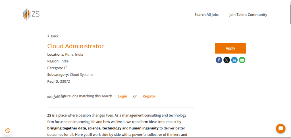 ZS Recruitment Drive; Hiring Cloud Administrator
