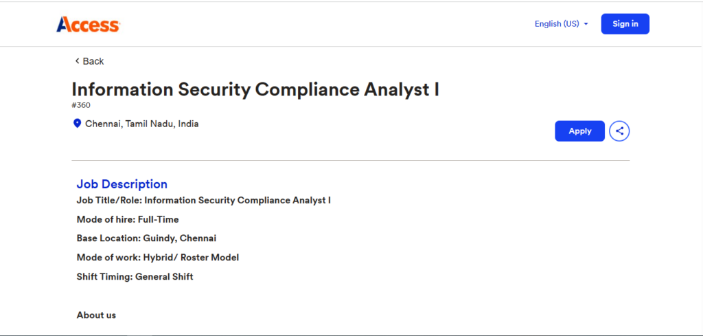 Access Recruitment Drive; Hiring Information Security Compliance Analyst I