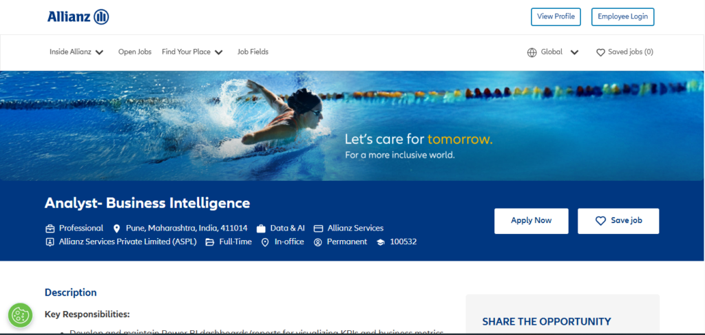 Allianz Recruitment Drive; Hiring BI Analyst