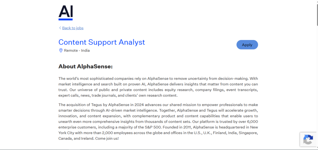 AlphaSense Work from Home Jobs; Hiring Content Support Analyst