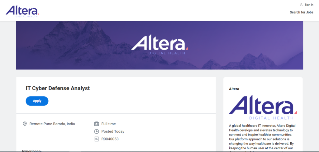 Altera Work from Home Jobs; Hiring IT Cyber Defense Analyst