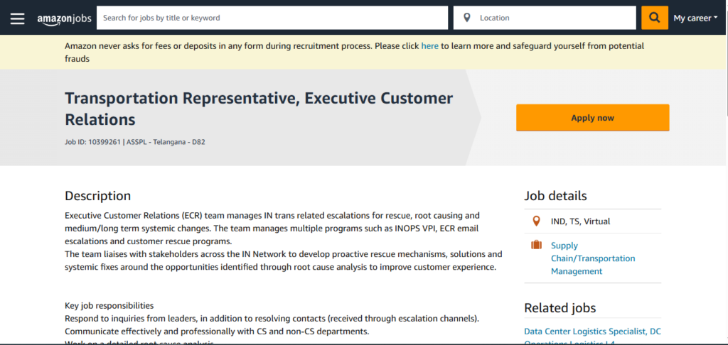 Amazon Work from Home Jobs; Hiring Transportation Representative