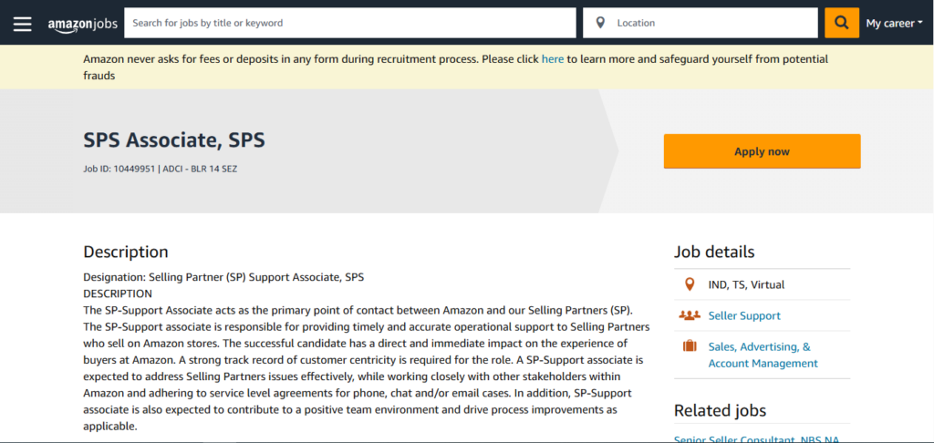 Amazon Work from Home Jobs; Hiring SPS Associate
