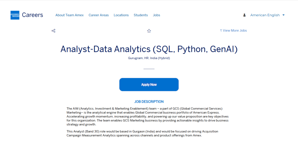 American Express Recruitment Drive; Hiring Data Analyst
