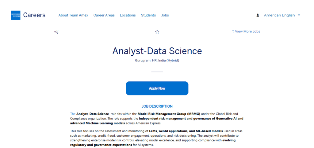 American Express Recruitment Drive; Hiring Data Analyst