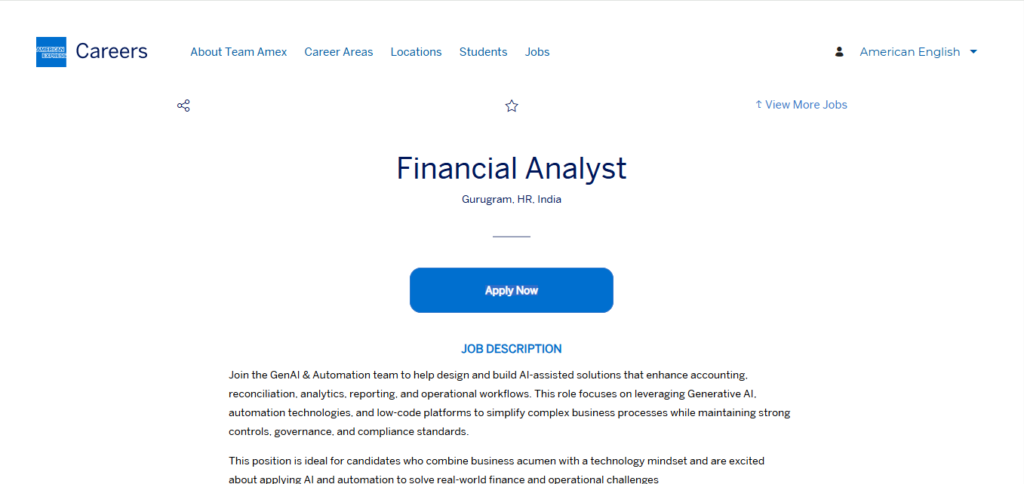 American Express Recruitment Drive; Hiring Financial Analyst