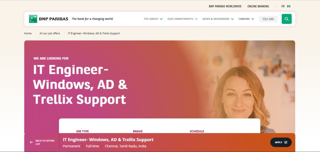 BNB Paribas Recruitment Drive; Hiring IT Engineer