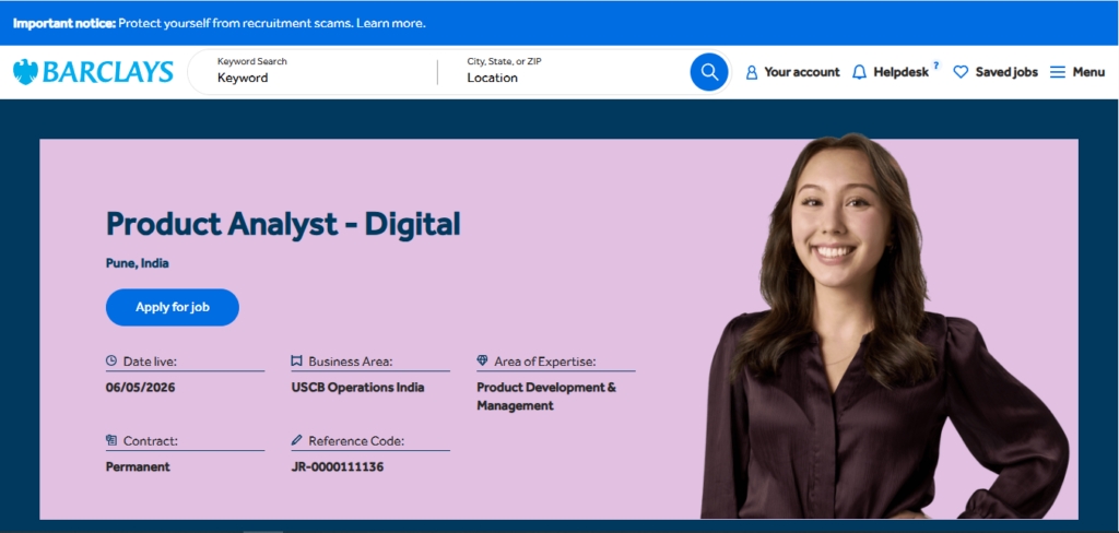 Barclays Recruitment Drive; Hiring Product Analyst