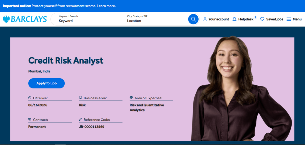 Barclays Recruitment Drive; Hiring Credit Risk Analyst