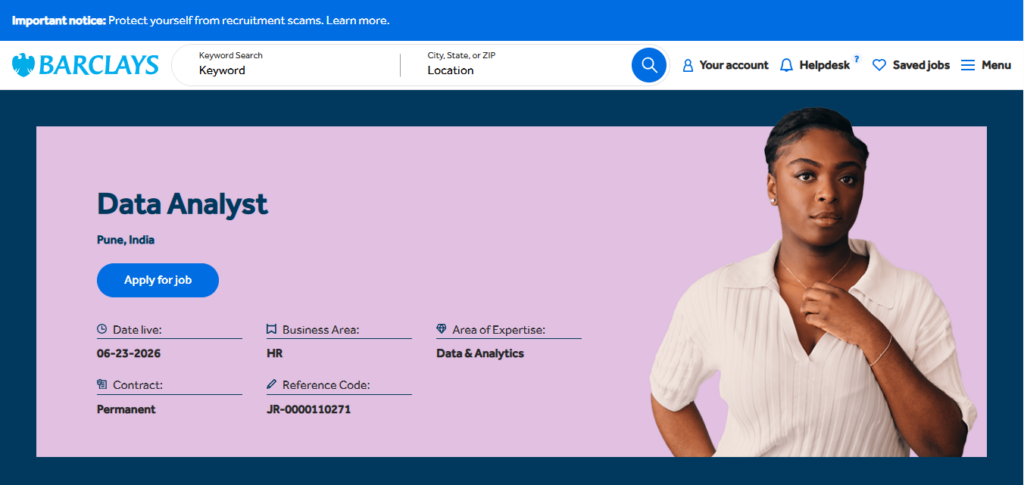 Barclays Recruitment Drive; Hiring Data Analyst