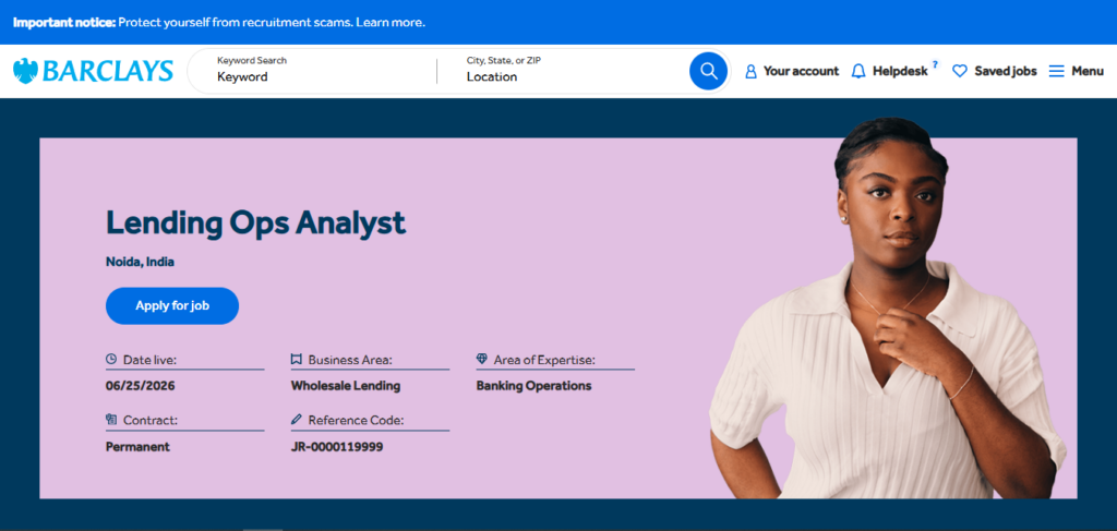 Barclays Recruitment Drive; Hiring Lending Ops Analyst