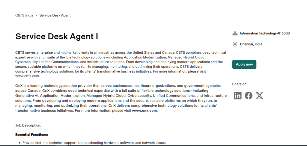 CBTS Recruitment Drive; Hiring Service Desk Agent I