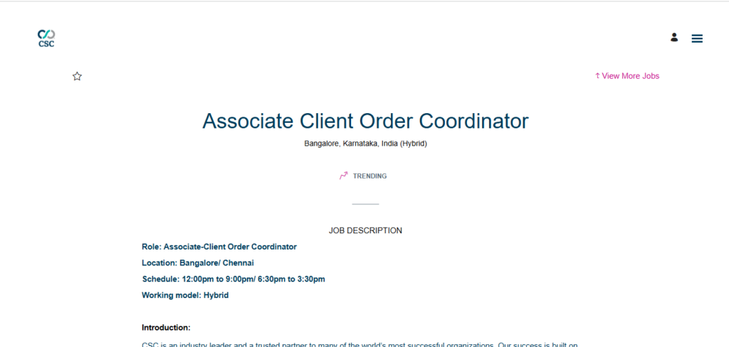 CSC Global Recruitment Drive; Hiring Associate Client Order Coordinator