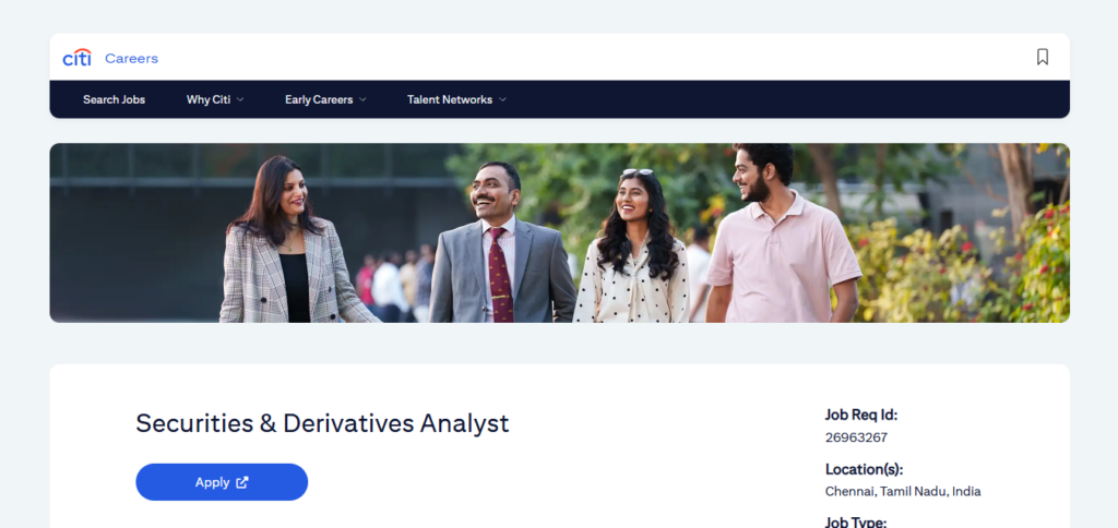 Citi Recruitment Drive; Hiring Securities & Derivatives Analyst