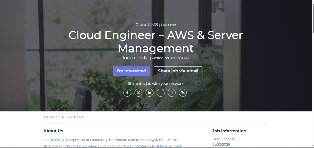 CloudLIMS Recruitment Drive; Hiring Cloud Engineer