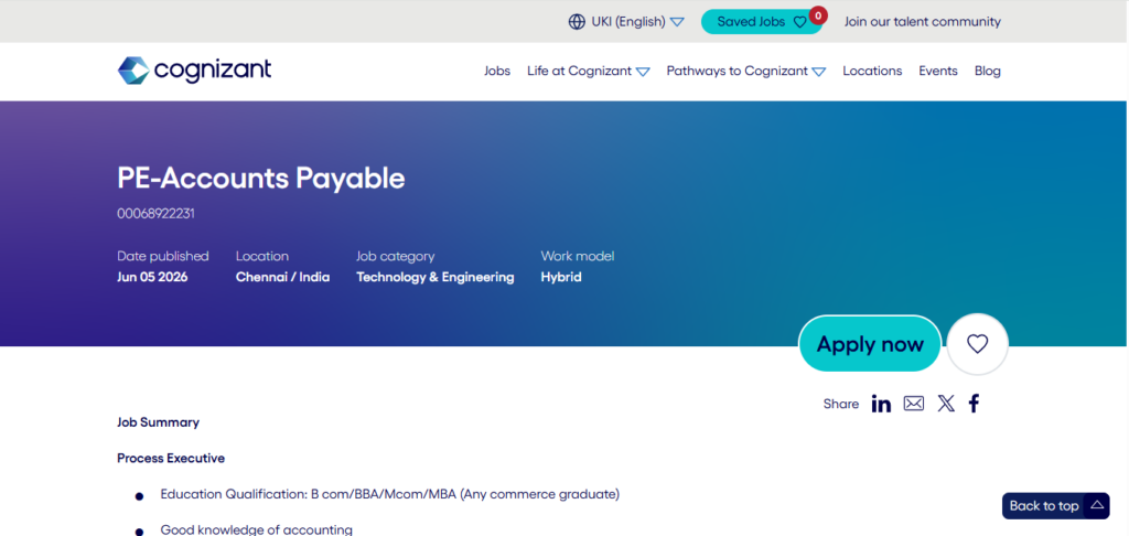 Cognizant Recruitment Drive; Hiring Process Executive