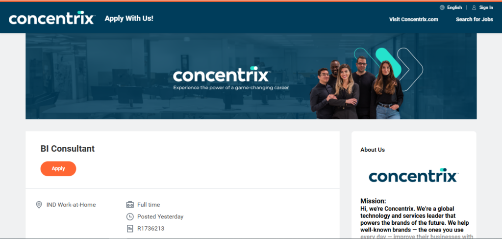 Concentrix Work from Home Jobs; Hiring BI Consultant 