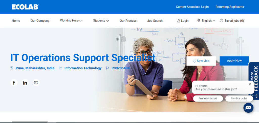 Ecolab Recruitment Drive; Hiring IT Operations Support Specialist