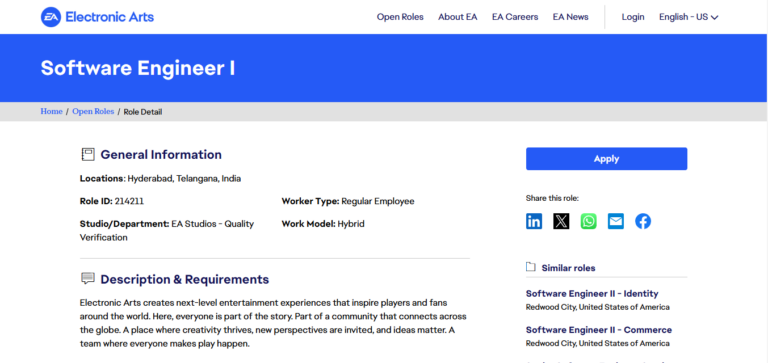 Electronic Arts Recruitment Drive; Hiring Software Engineer I – Apply ...