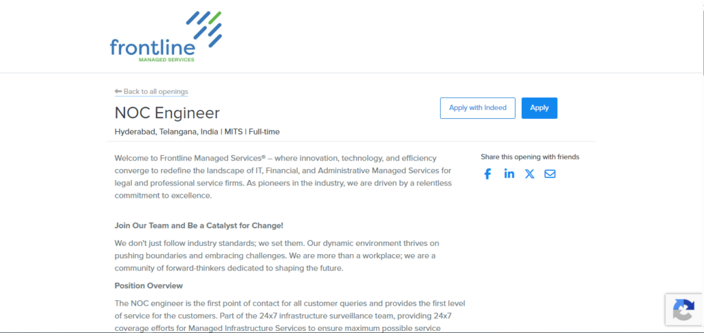 Frontline Managed Services Recruitment Drive; Hiring NOC Engineer