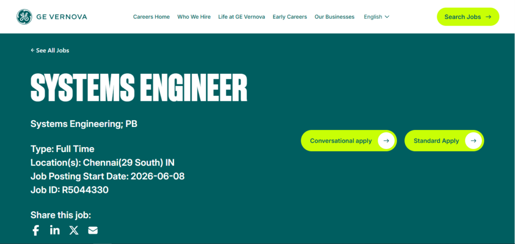 GE Vernova Recruitment Drive; Hiring Systems Engineer