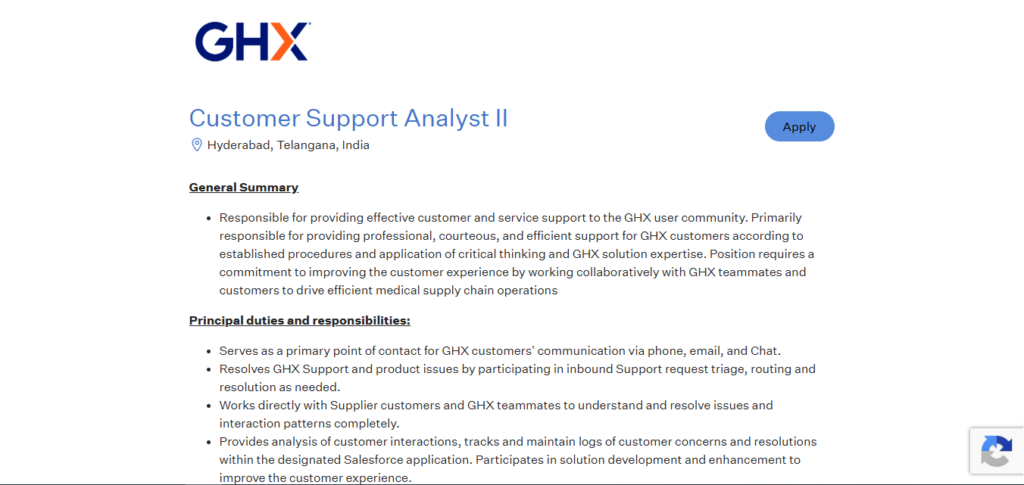 GHX Recruitment Drive; Hiring Customer Support Analyst II