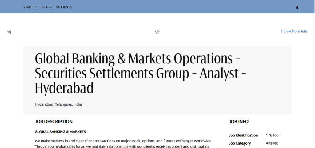 Goldman Sachs Recruitment Drive; Hiring Analyst
