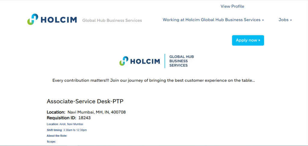 HOLCIM Recruitment Drive; Hiring Associate-Service Desk