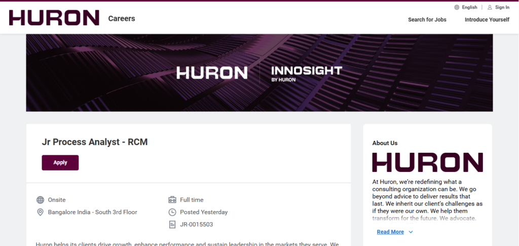 Huron Recruitment Drive; Hiring Jr Process Analyst
