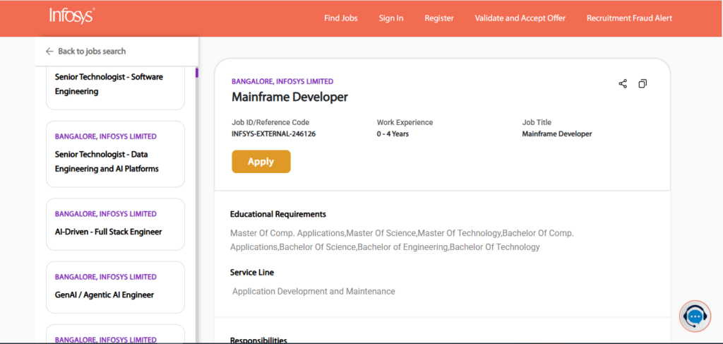 Infosys Recruitment Drive; Hiring Mainframe Developer 