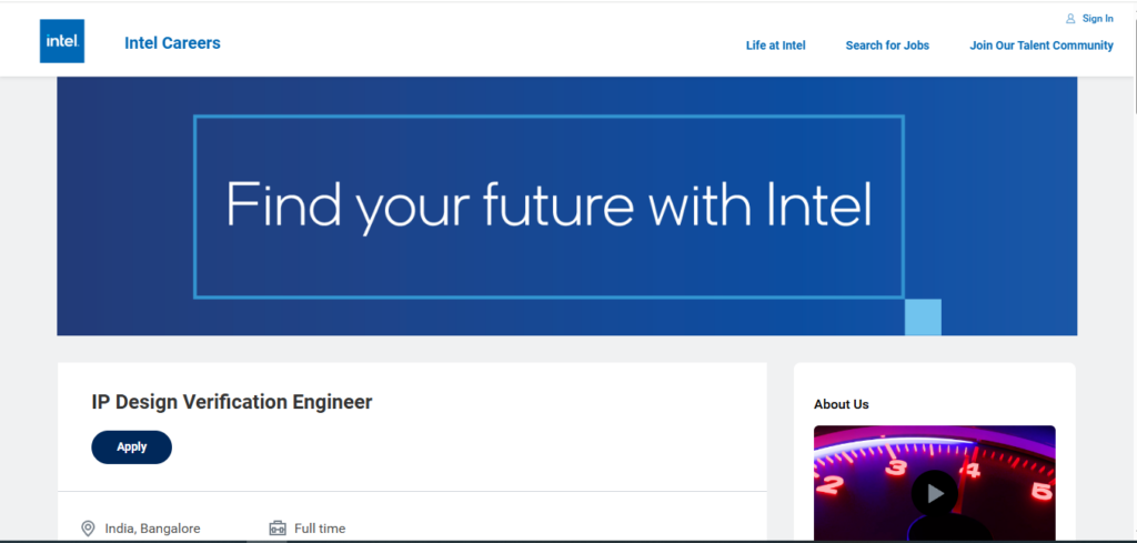 Intel Recruitment Drive; Hiring IP Design Verification Engineer