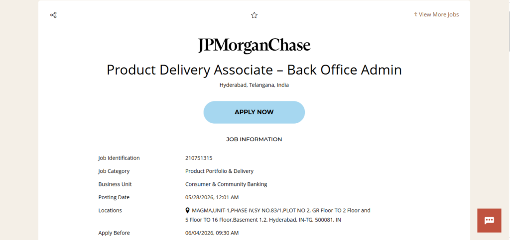 JPMorgan & Chase Recruitment Drive; Hiring Associate