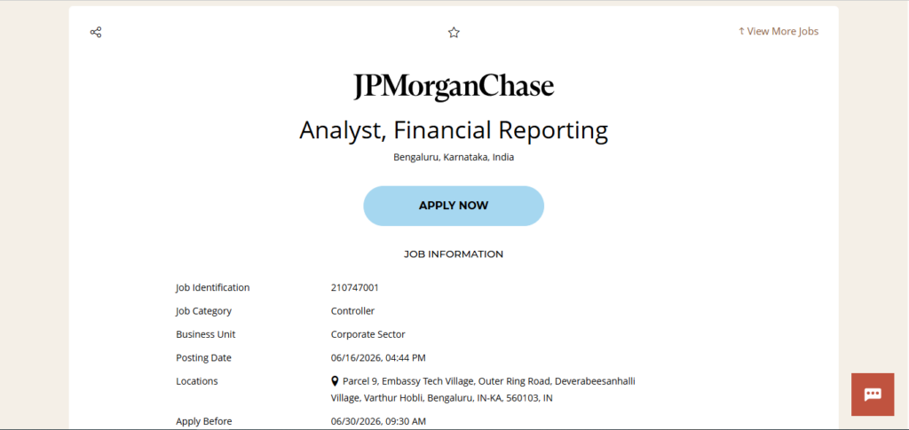 JPMorgan & Chase Recruitment Drive; Hiring Financial Reporting Analyst
