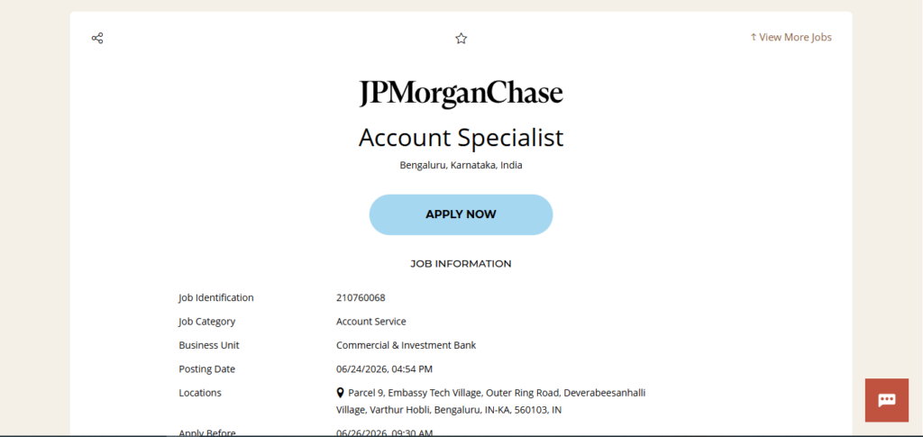 JPMorgan & Chase Recruitment Drive; Hiring Account Specialist