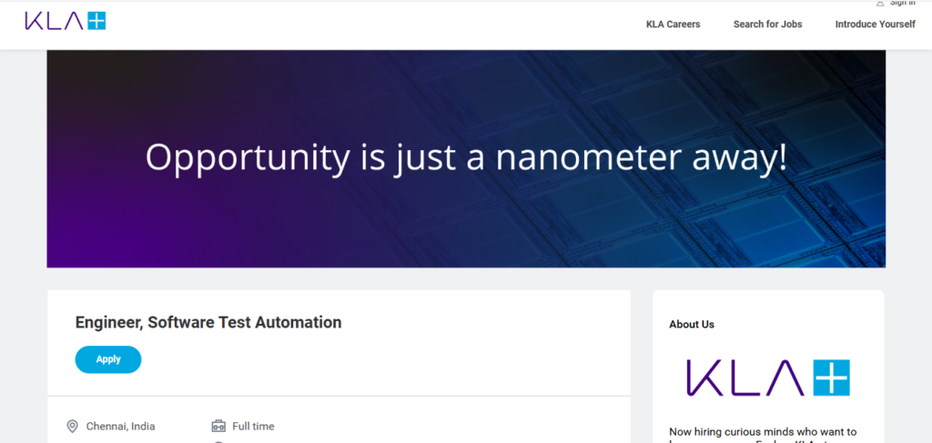 KLA Recruitment Drive; Hiring Software Test Automation Engineer