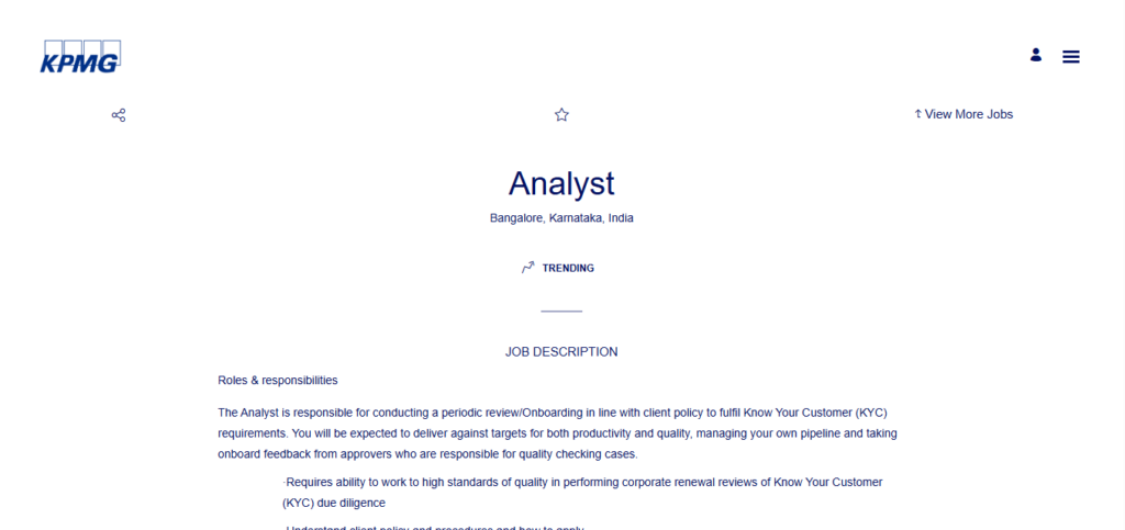 KPMG Recruitment Drive; Hiring Analyst