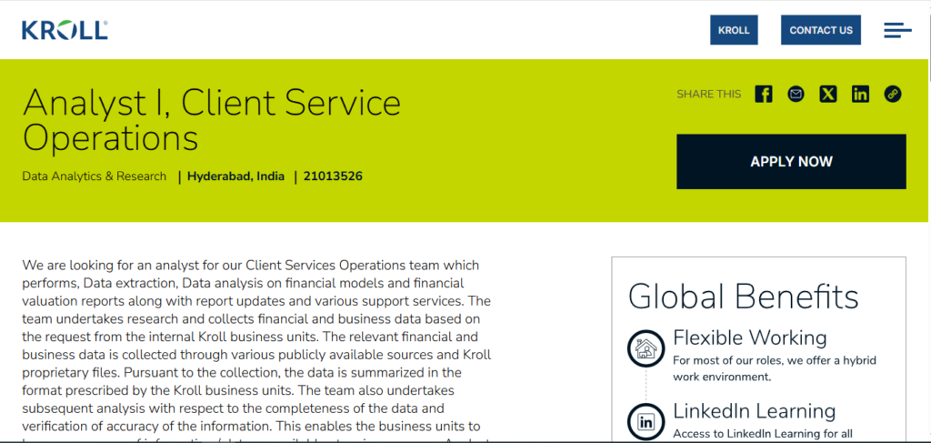 Kroll Recruitment Drive; Hiring Client Service Operations Analyst 1