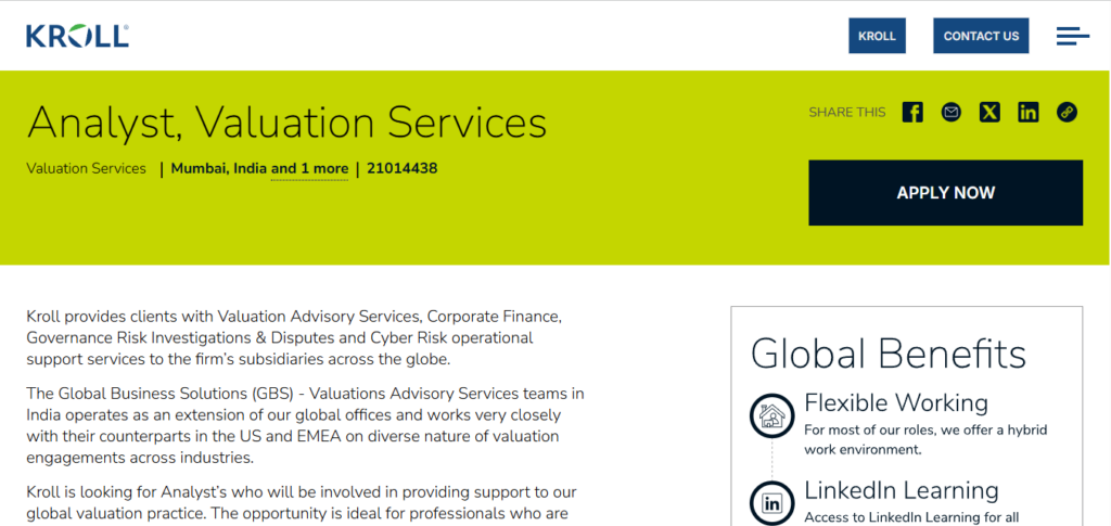 Kroll Recruitment Drive; Hiring Analyst