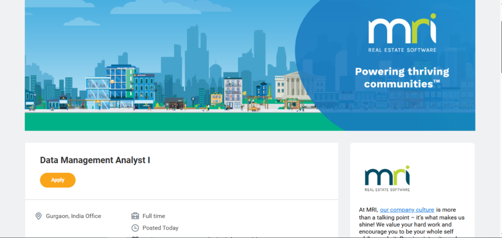 MRI Software Recruitment Drive; Hiring Data Management Analyst I