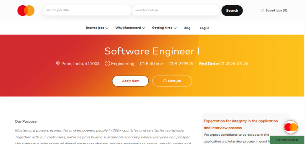 Mastercard Recruitment Drive; Hiring Software Engineer I
