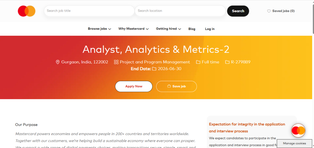 Mastercard Recruitment Drive; Hiring Analyst