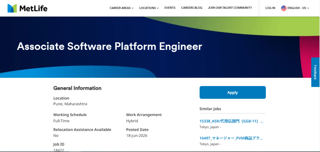 MetLife Recruitment Drive; Hiring Associate Software Platform Engineer 
