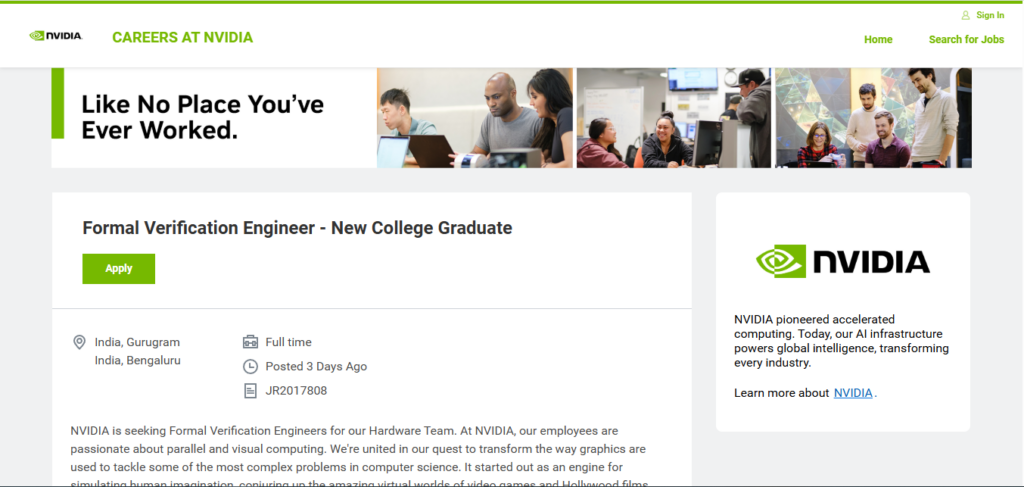 NVIDIA Recruitment Drive; Hiring Formal Verification Engineer