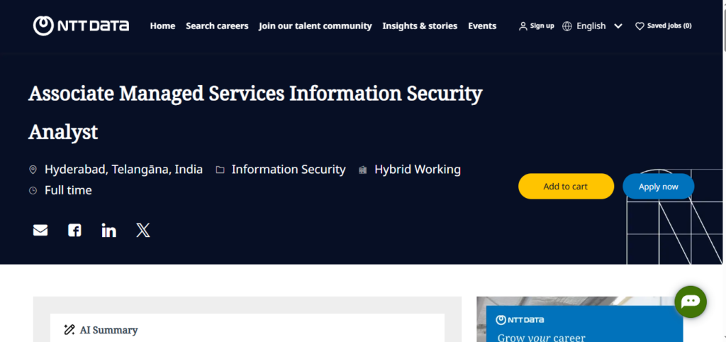NTT Data Recruitment Drive; Hiring Information Security Analyst 