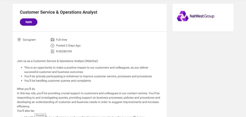 NatWest Recruitment Drive; Hiring Customer Service & Operations Analyst