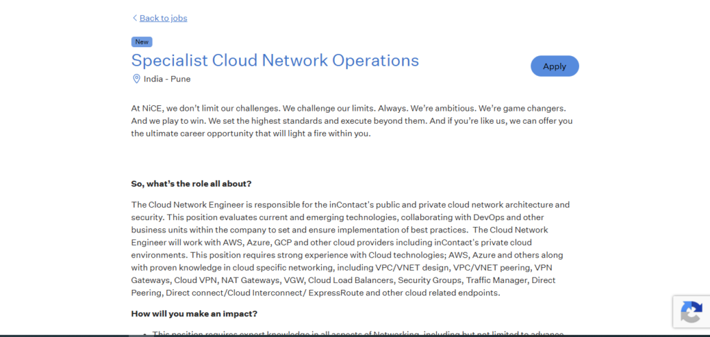 NiCE Recruitment Drive; Hiring Specialist Cloud Network Operations