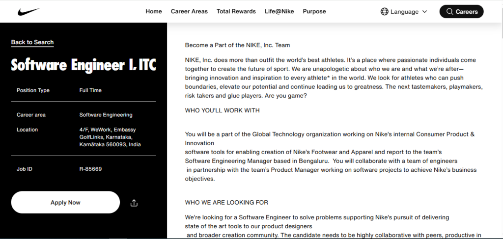 Nike Recruitment Drive; Hiring Software Engineer I