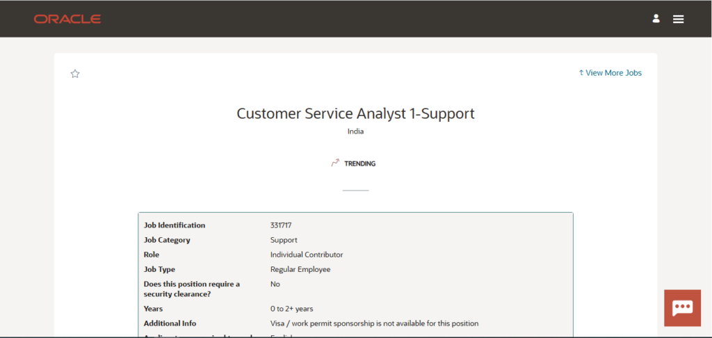 Oracle Recruitment Drive; Hiring Customer Service Analyst 1
