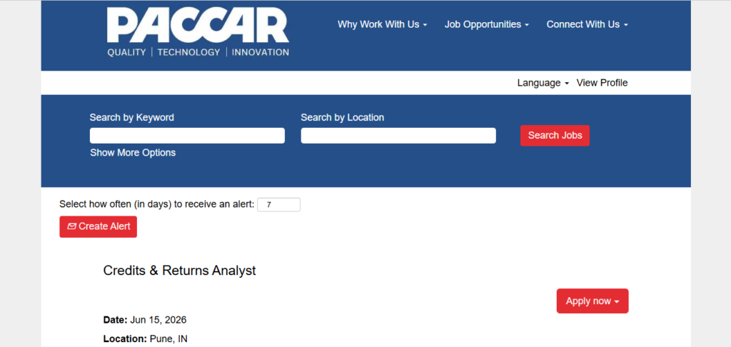 PACCAR Recruitment Drive; Hiring Credits & Returns Analyst